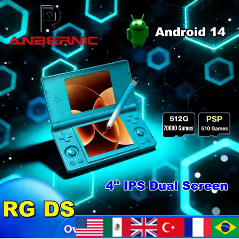 Anbernic RG DS Retro Handheld Video Game Console Video Player 4" IPS Dual Screen Android14 4000mAh Flip RGDS 512G PS1 PSP NDS