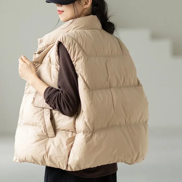 Women Winter Down Vest Short White Duck Down Padded Puffer Jacket Female Duck Down Waistcoat Casual Outerwear VT-380