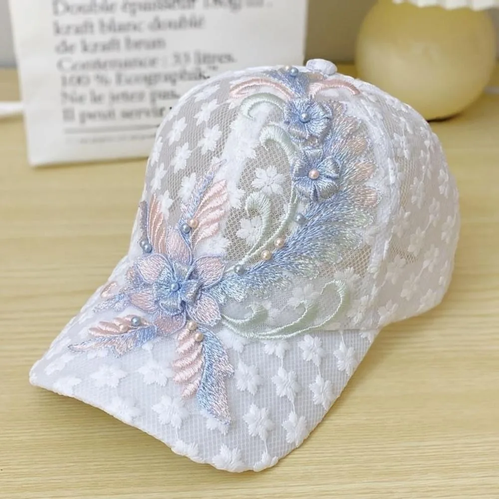 2025 Summer Lace Baseball Cap Embroidered Flowers Mesh Duck Tongue Hat Breathable Sunscreen Hat For Women Girls