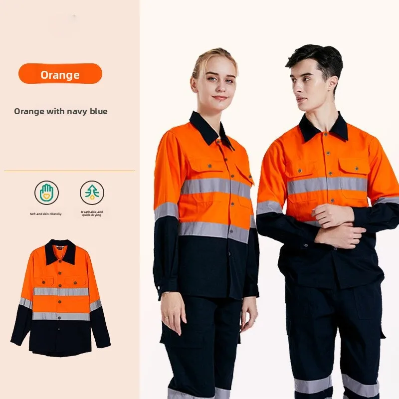 Men's Workwear Set: Shirt with Safety Reflective Strips – Suitable for Roadwork, Auto Repair Shops, and Construction Sites