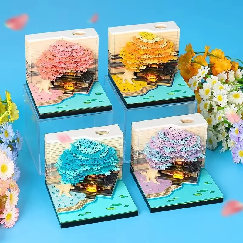 3D Treehouse Calendar Art Paper Sculpture Memo Pad Desktop Crafts Souvenirs Paper Carvings Sticky Notes Gifts Office Ornament