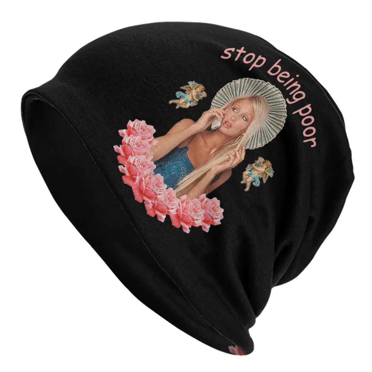 

Paris Hilton 'Stop Being Poor' Unisex Adult Beanies Caps Knitted Bonnet Hat Warm Hip Hop Autumn Winter Outdoor Skullies Hats