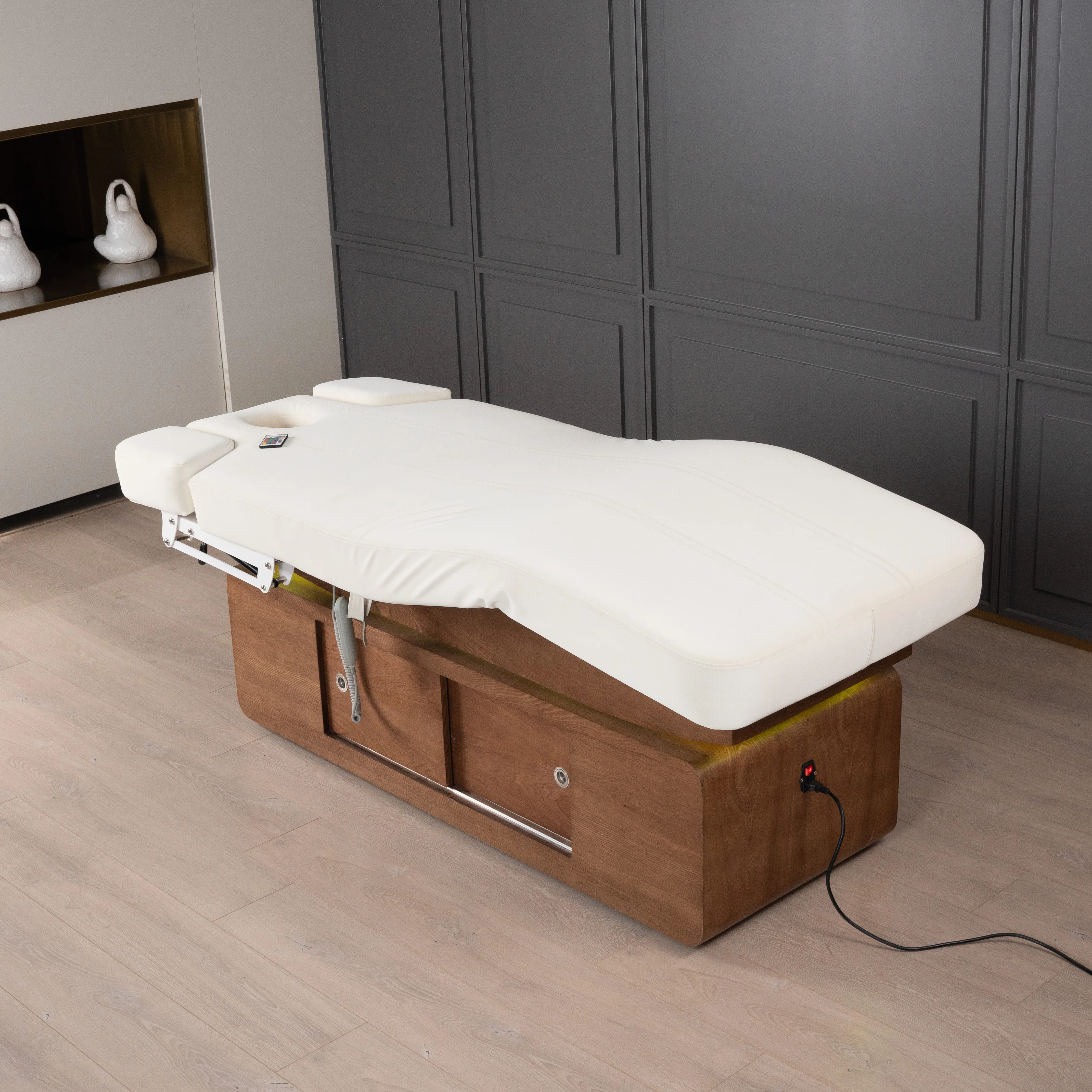 Luxury Modern Electric Beauty Bed 4 Motors Foldable PU Heated Spa Massage Table Adjustable Height For Bedroom Bathroom Gym Use