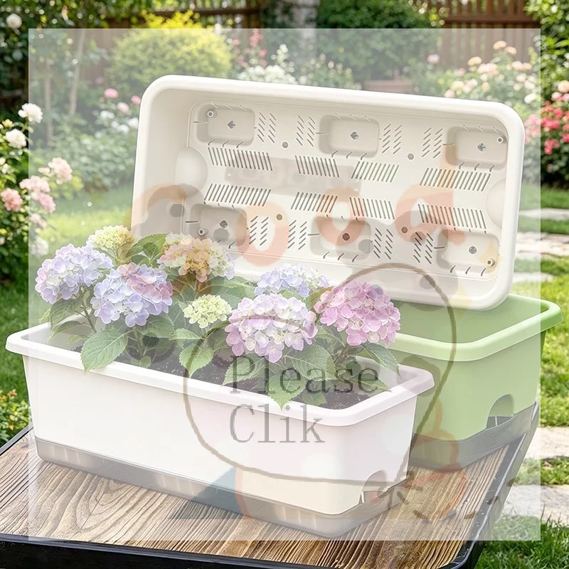 【HG】Rectangular Self Watering Planter Box With Drainage Tray Plastic Window Box For Indoor And Outdoor Gardening