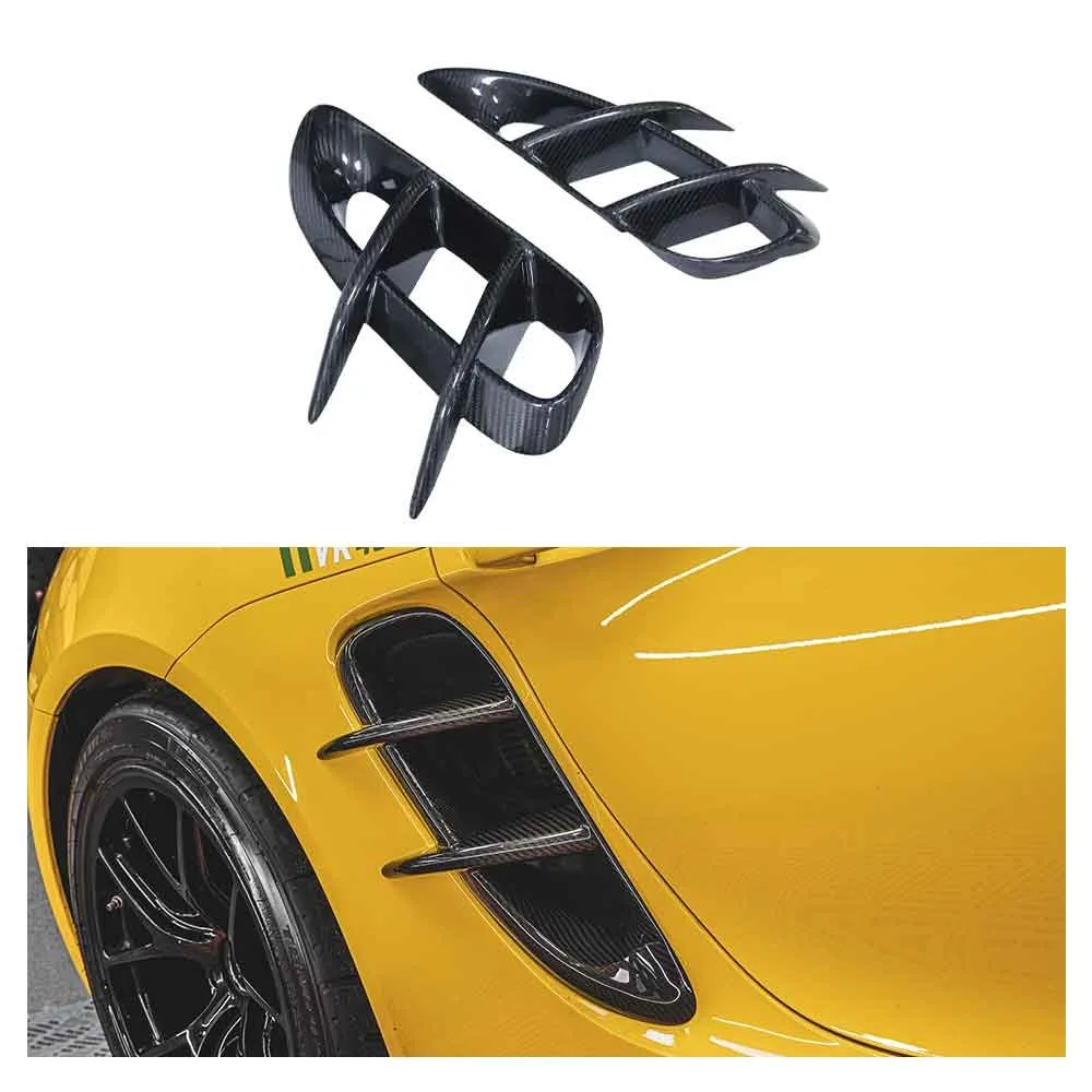 For Porsche 718 982 Cayman Genuine Dry Carbon Fiber Side Air Vent Decorative Strip Guard Spoiler Body Kits Trim Car Accessories