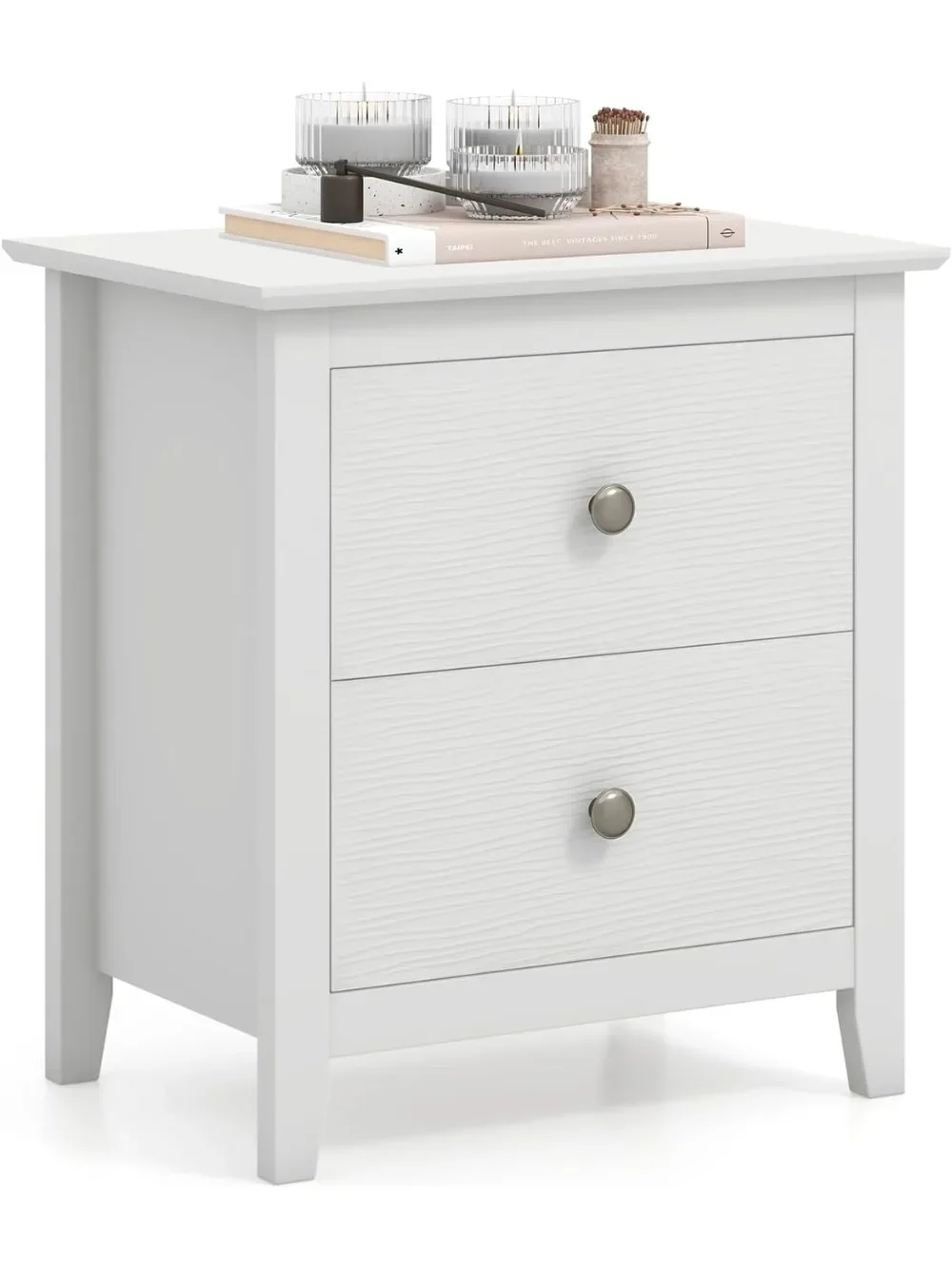 White Nightstand, Modern 2 Drawers Night Stand with Handles, Sofa Side Table with Sturdy Legs for Small Spaces, College Dorm