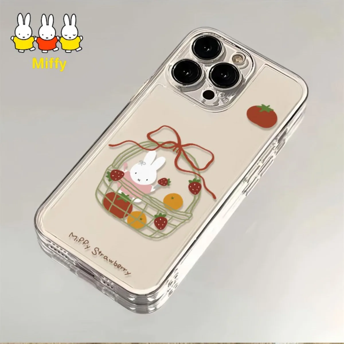 

Чехол для телефона Kawaii Miffy Rabbit, прозрачный пустой корпус, корзина с фруктами, подходит для чехлов для телефонов 16 Pro Max/15/14/13promax 12/11