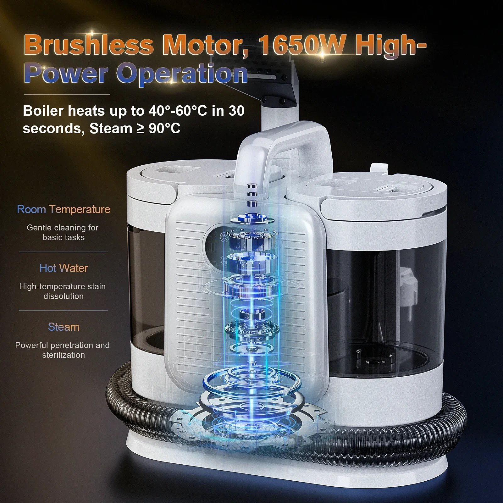 C988 Fabric Cleaner 1650W Nylon Round Bristle Head Touch Screen Low High Temp Steam Clean Sterilize for Carpet Mattress Curtains