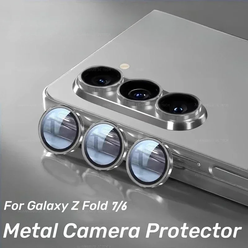ฝาครอบเลนส์กล้องแบบวงแหวนโลหะ HD สำหรับ Samsung Galaxy Z Fold 7 6 5 4 พร้อมฟิล์มกระจกนิรภัยป้องกันรอยขีดข่วน