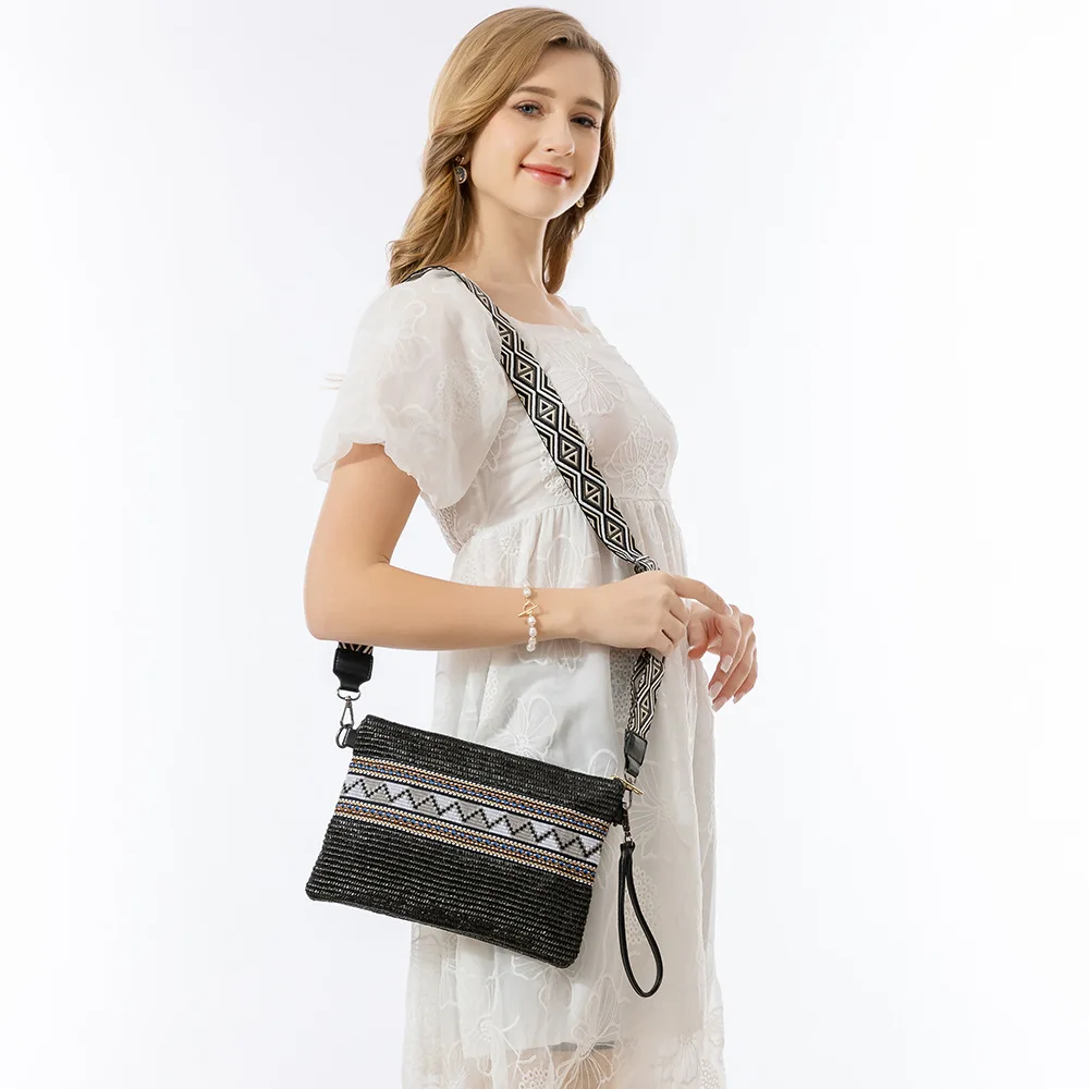 ENSPT cross-border woven bag, niche design PP straw bag women's high-end sense exquisite hand shoulder bag women