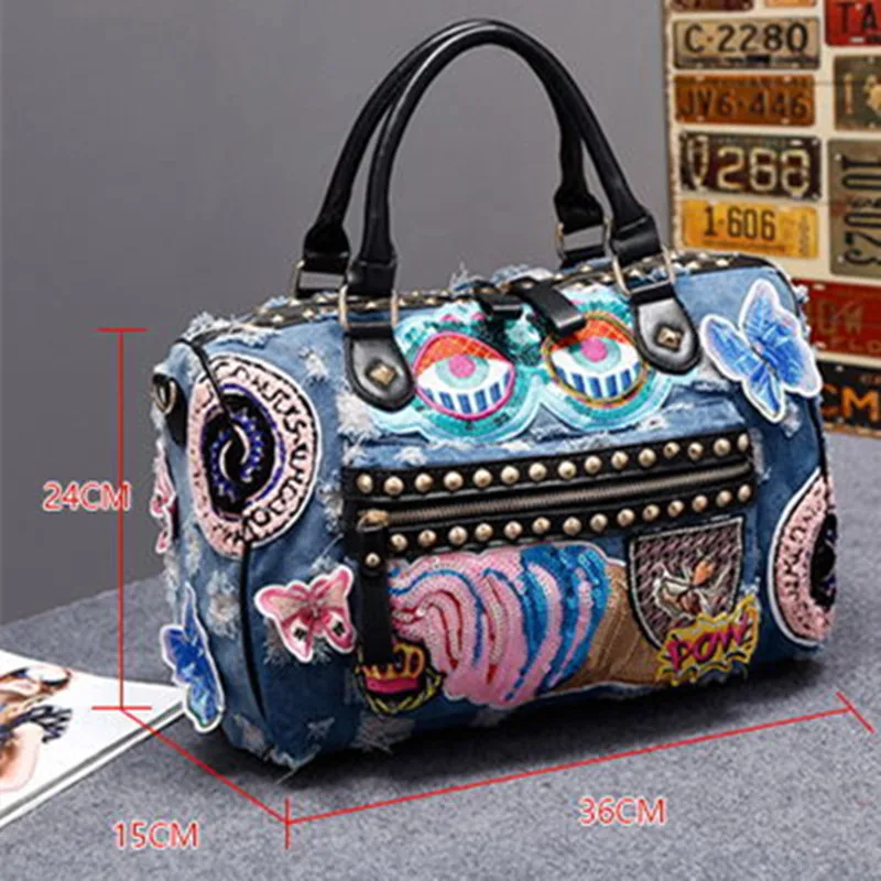 Korean version rivet embroidered motorcycle cowboy trend women's bag hand carrying single shoulder crossbody fashion new trend