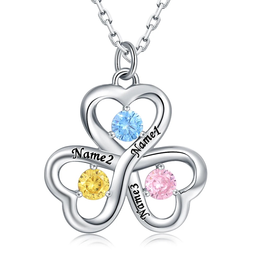 

925 Sterling Silver Personalized Shamrock Necklace Customized Birthstone&Name Jewelry Birthday Gifts for Women Friends Daughter