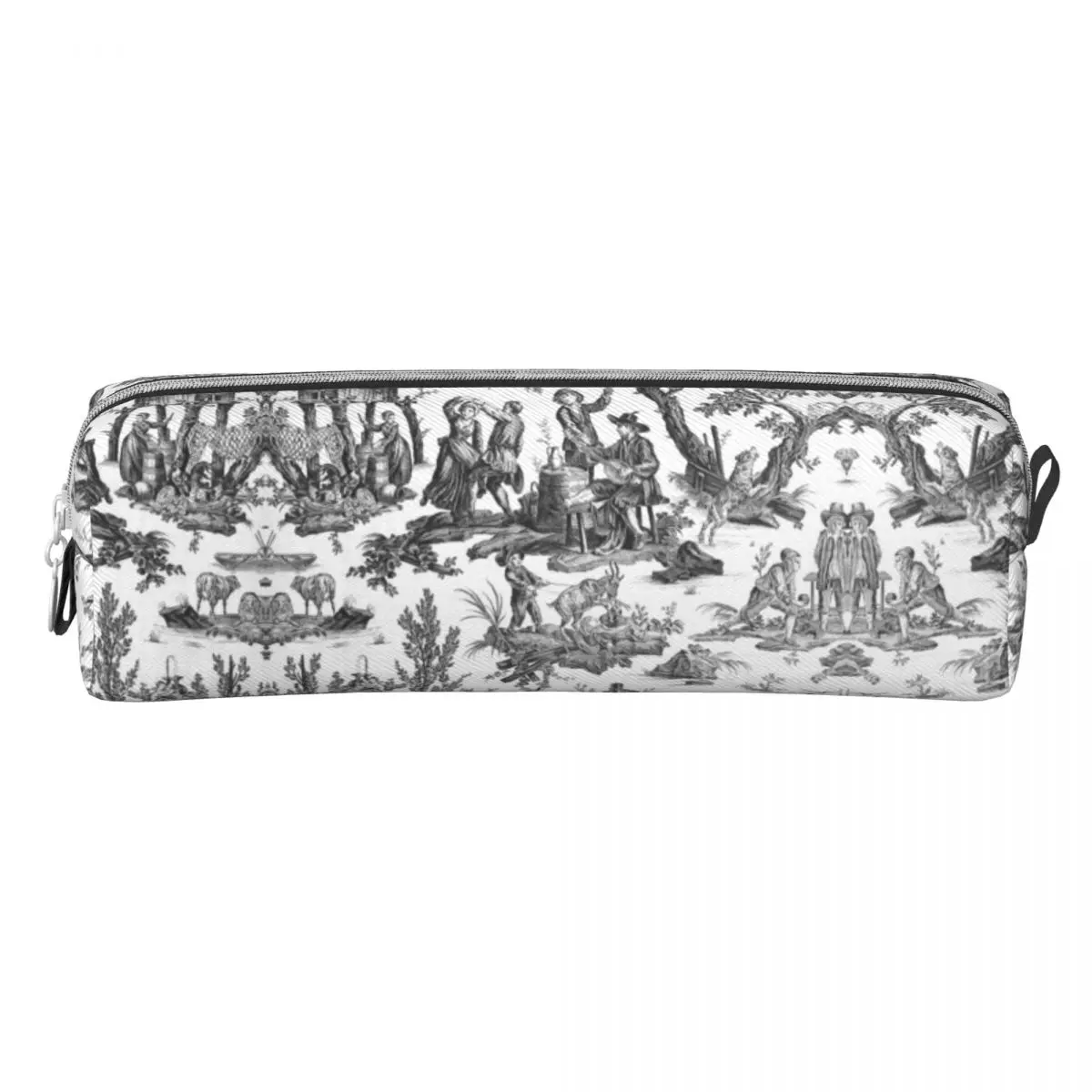 Customized Black And White Toile De Jouy Kawaii Pencil Cases Boy Girl French Motifs Floral Pencil Bag School Accessories Box