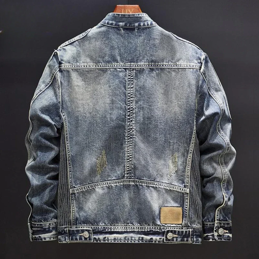 سترات من قماش الدنيم بسحاب على شكل حرف V معطف كاوبوي عصري للرجال ملابس خارجية فضفاضة Y2k بأقل سعر ملابس كورية شعبية Lxury JJ1165