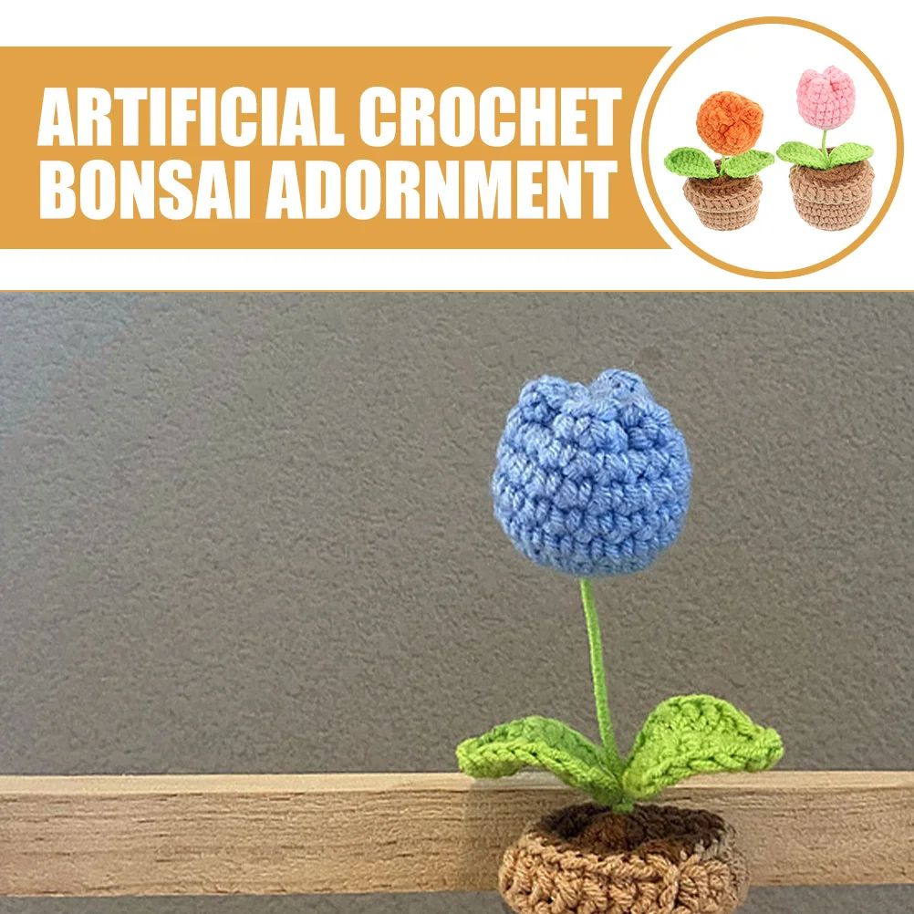 

2Pcs Crochet Potted Flower Hand Woven Bonsai Artistic Sense Lifelike Home Office Adornment Crochet Potted Flower