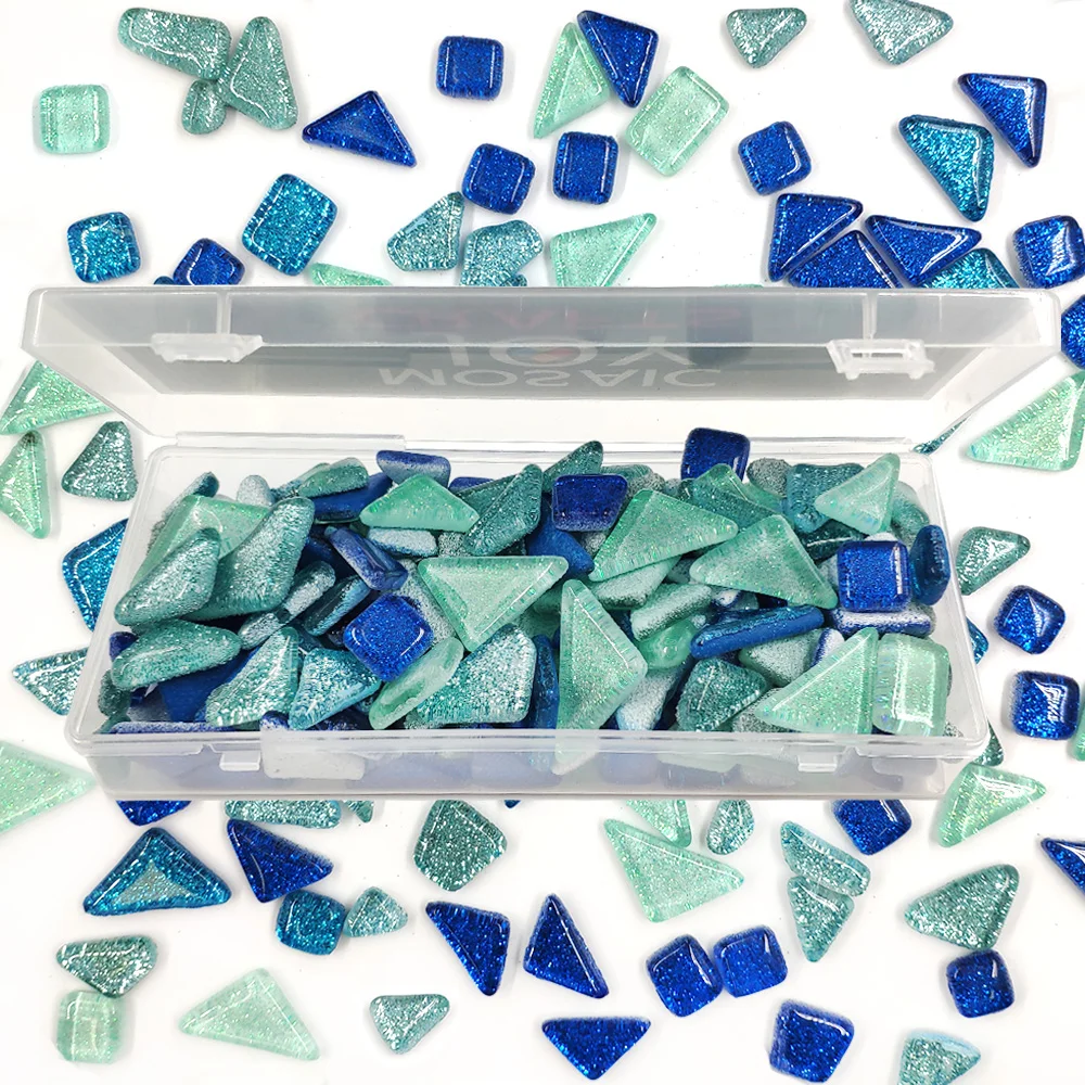 100g Assorted Color Glitter Glass Mosaic Tiles for DIY Crafts Supplies blue green  wholesale bulkhobby arte