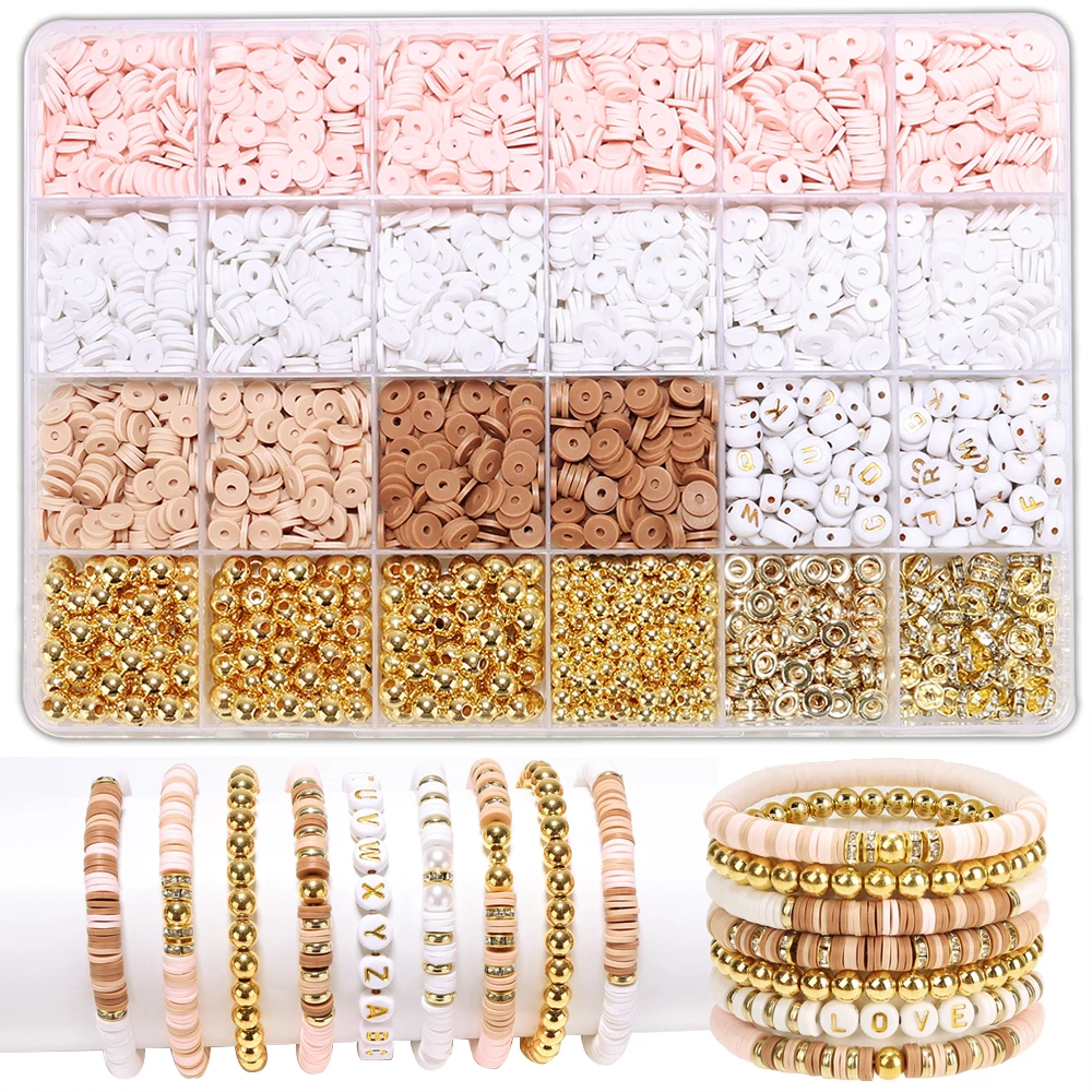 Clay Beads Bracelet Kit Friendship Bracelet Making Kit For Girls Golden Letter Beads Pink White Clay Beads Kit For DIY Making