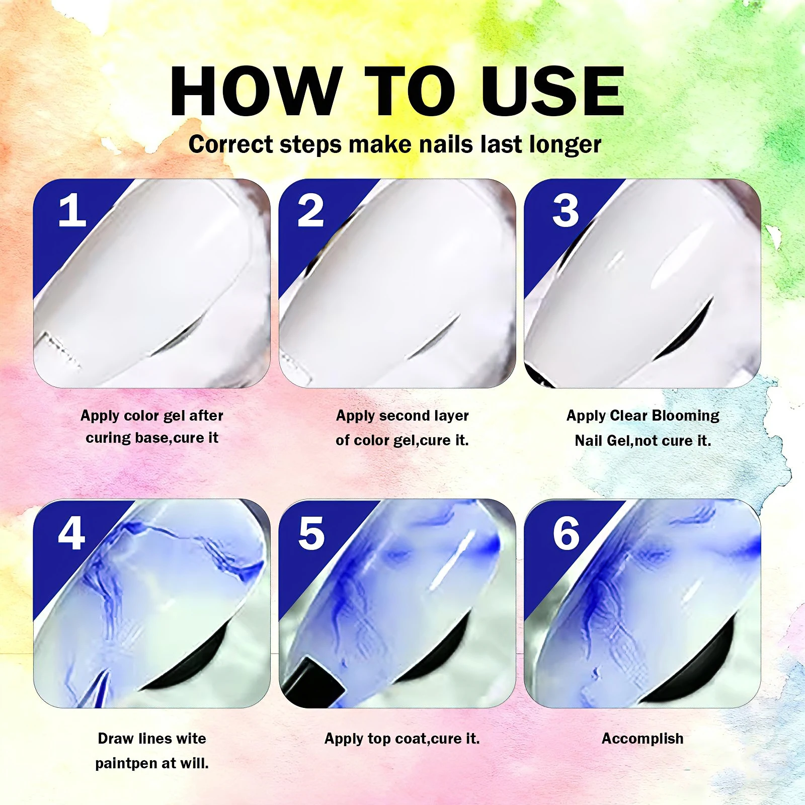 15 ml klares florales Weihnachts-Nagelgel, wischfest, mit Marmormuster, Naturstein, Aquarell, Blumenmuster, DIY-Nagelkunst-Design