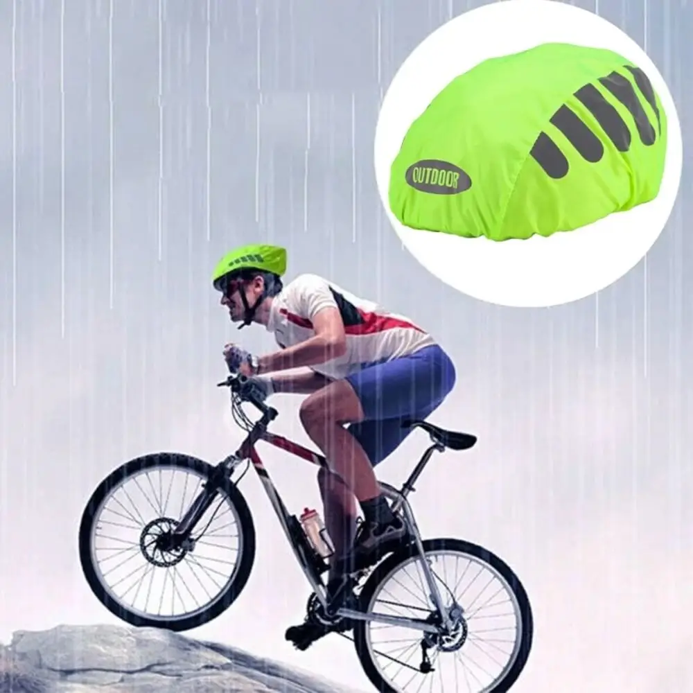 Reflective Strip Bike Helmet Rain Cover High Visibility Windproof Bicycle Helmet Cover Adjustable Waterproof view 3