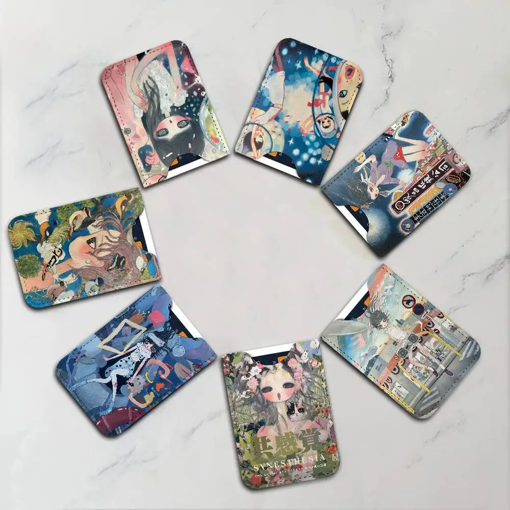Aya Takano Cartoon Artwork Anime Universal PU Leather Slim Card Wallet, ID Credit Card Organizer, Compact Holder for Outdoor