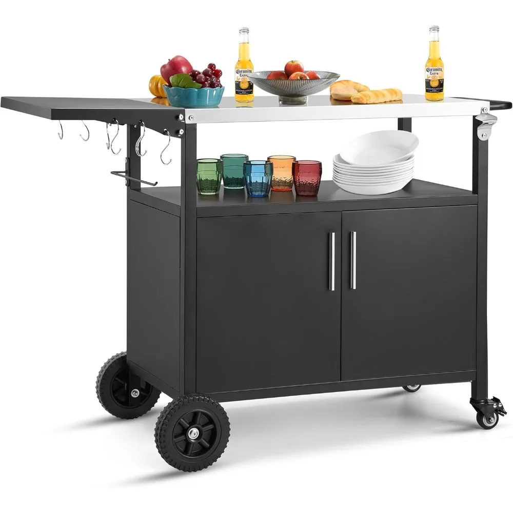 

Outdoor Grill Cart, with Storage Movable Grill Cart ,Outdoor Kitchen Island Pizza Oven Table Food Prep Table with Wheels Storage