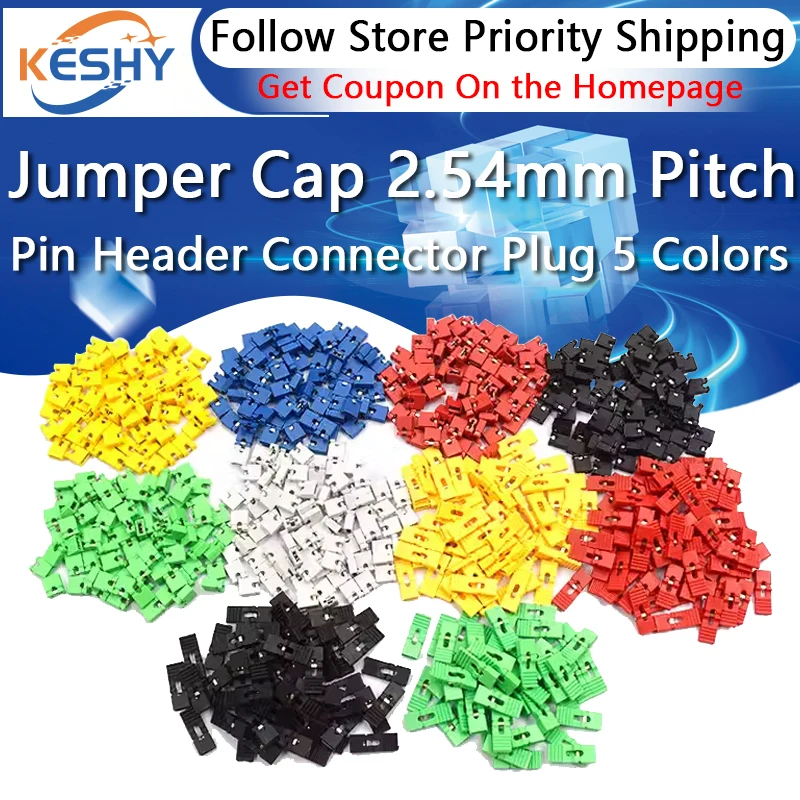 

100PCS Jumper Cap 2.54mm Pitch Pin Header Connector Long Type Jumper Plug Cover 5 Colors DIY Repair Parts diygba