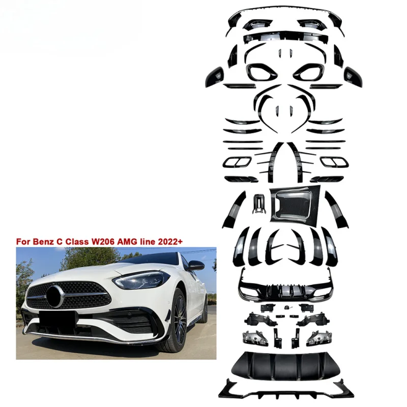 

Подходит для AMP-Z для Benz C-Class W206 AMG Line 2022 + передняя губа, боковой разветвитель, наклейка на крыло, бампер, спойлер, диффузор