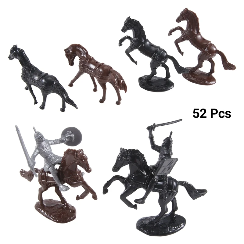 52 Pcs/Bag Medieval Cavalry War Horse Soldier Model Roman Soldier Ancient Medieval Warrior Model Action Figures Toys