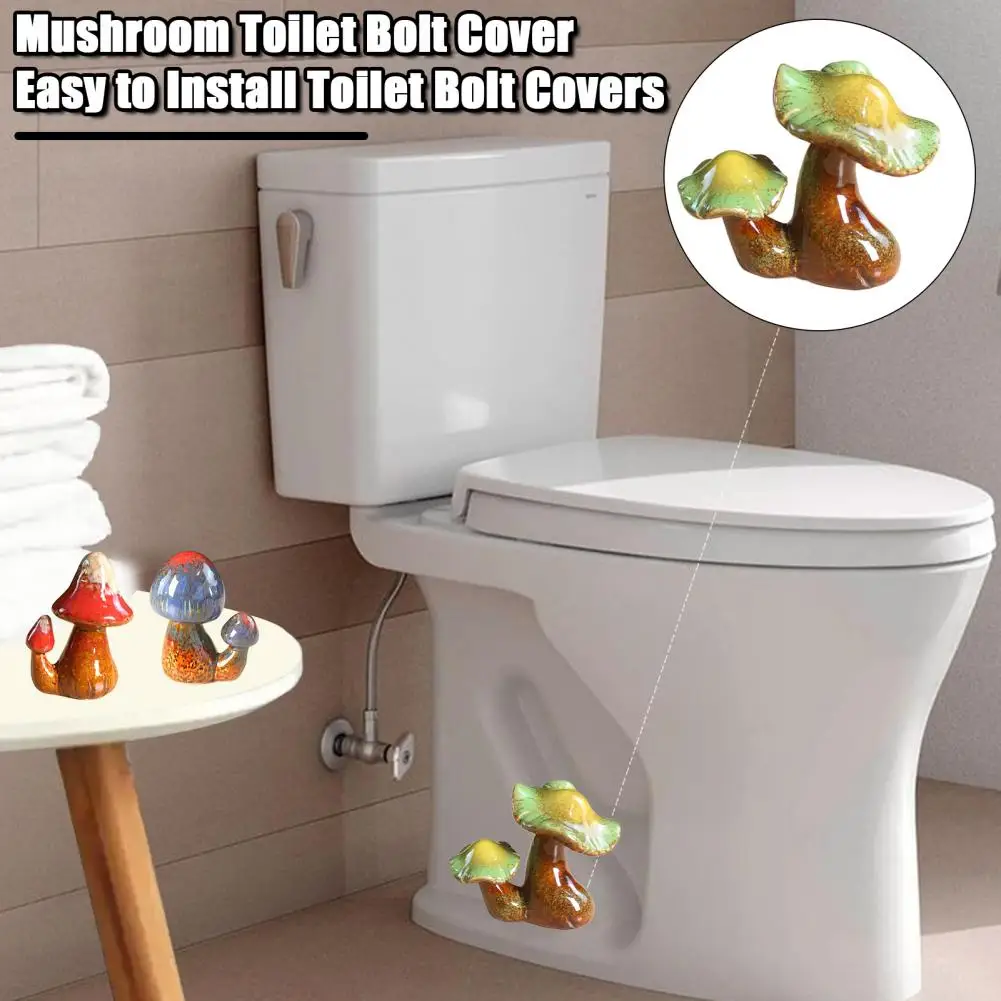 Ceramic Mushroom Figurine Waterproof Toilet Floor Bolt Screw Decorative Cover Home Hotel Bathroom Garden Bonsai Landscape Decor