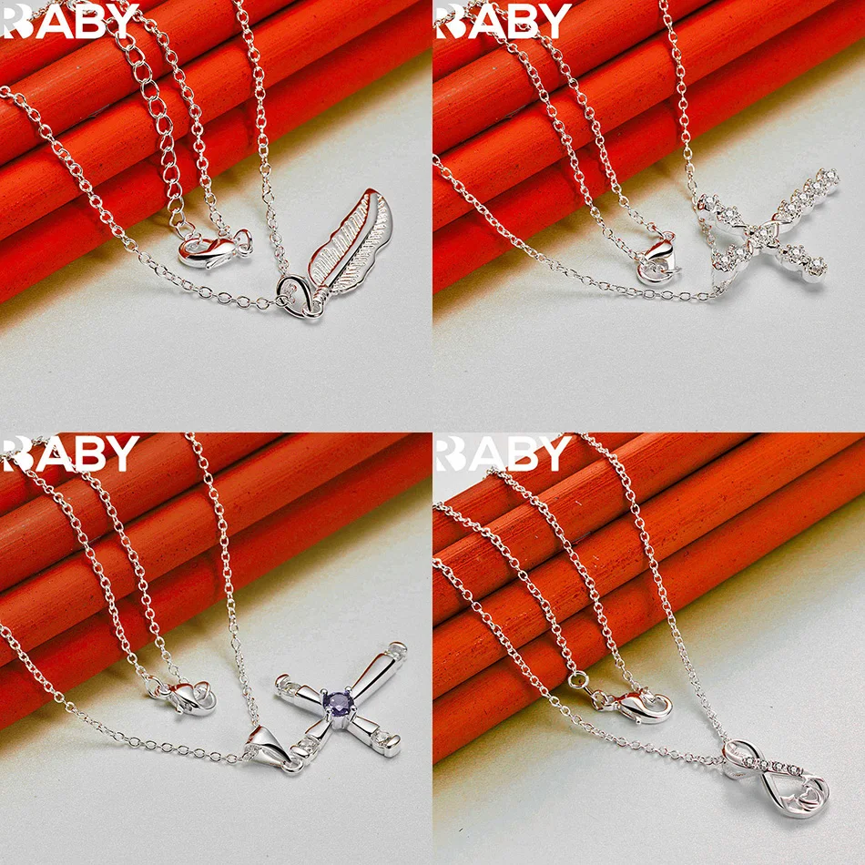 

URBABY 40-75cm 925 Sterling Silver Design Pendant Necklace For Women Men Charm Trend Birthday Gifts Fashion Party