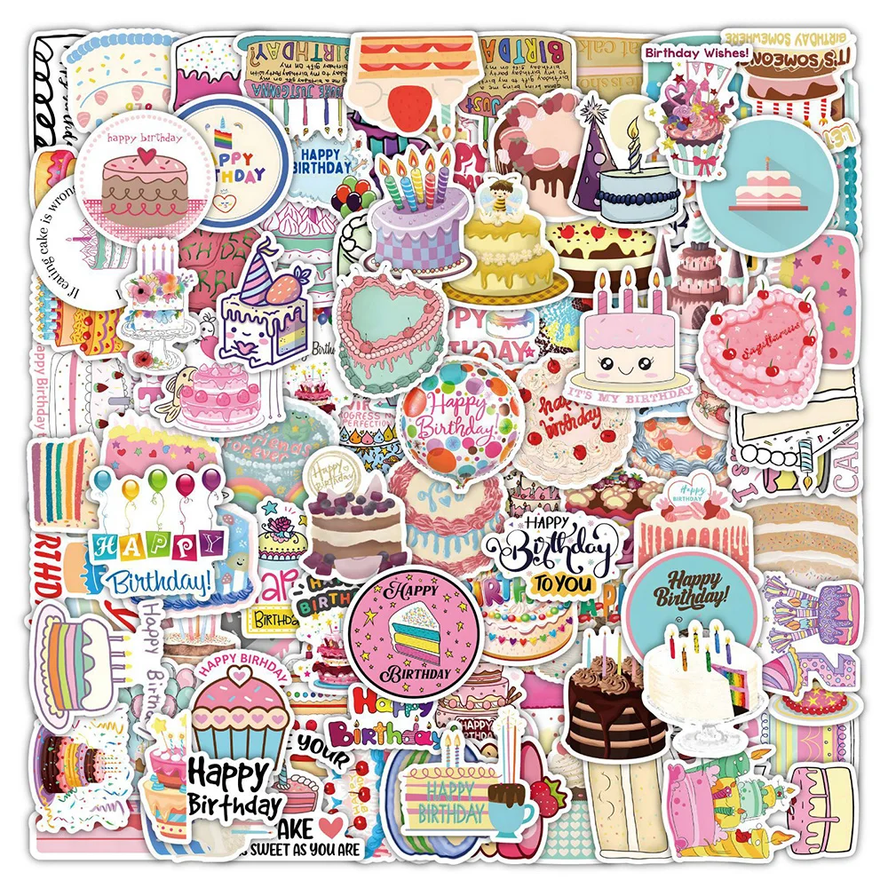 10/30/50/100PCS Birthday Party Decoration Cute Cake Sticker DIY Snowboard Laptop Luggage Cartoon Graffiti Decals Sticker