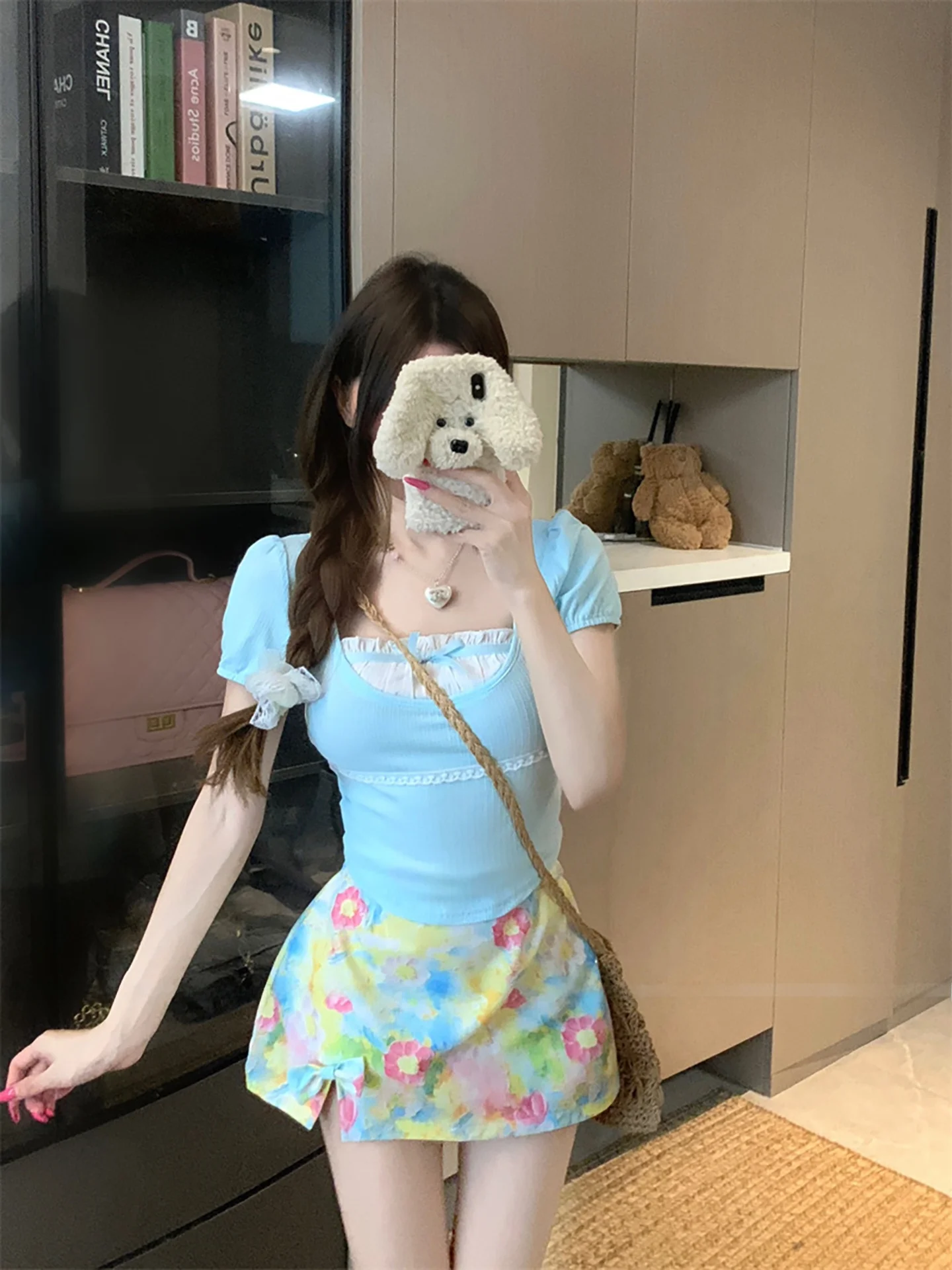 Summer Outfit Korean Style Sweet And Spicy Short Skirt Two-Piece Set Beautiful Pure Desire Age-Reducing Top Short Skirt Set