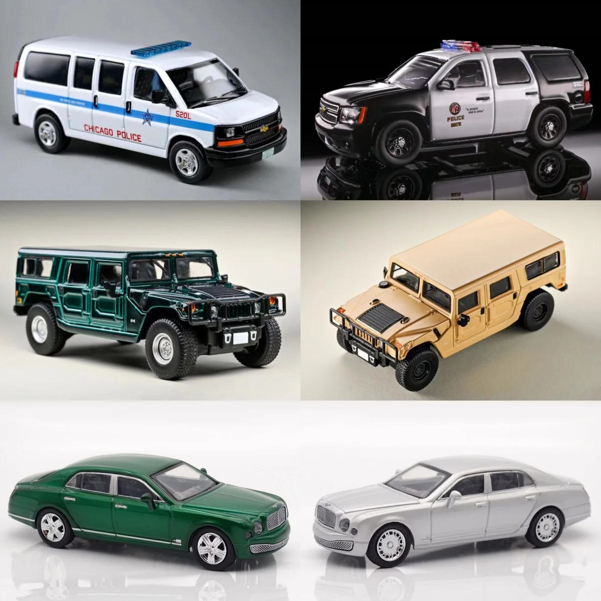 596 1:64 Ford Chevrolet Police Car - NYPD LAPD Saturn Infiniti Mercedes-Benz Wagner River Saab Shuttle Bus Model