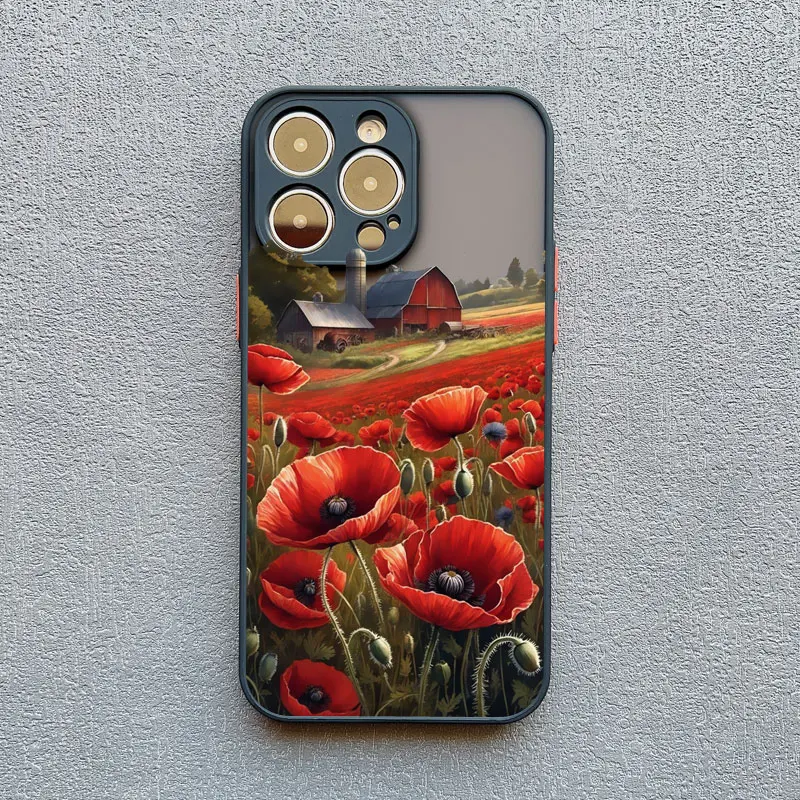 Mohnblüten-Design: Heißrote, stoßfeste Rückseitenhülle für iPhone 17, 16, 12, 13 Pro Max, Mini, 11, 14, 15 Pro Max, XS, X, XR, 7, 8 Plus – Detail 7