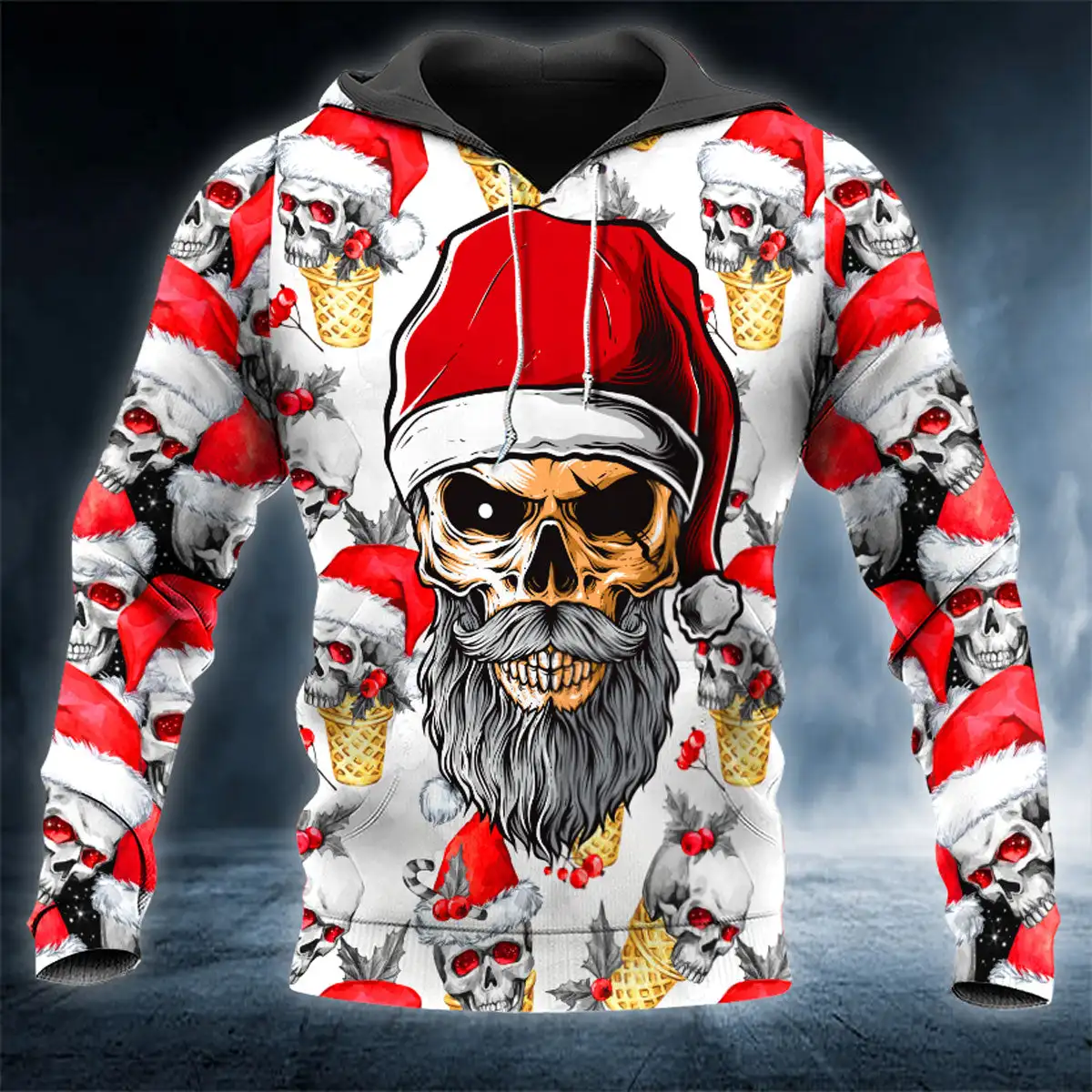 Men\'s Hoodie Christmas Skull 3D Print Graphic Sweatshirts 2024 Autumn New Casual Pullover Top Fashion Oversize X\'mas Clothing