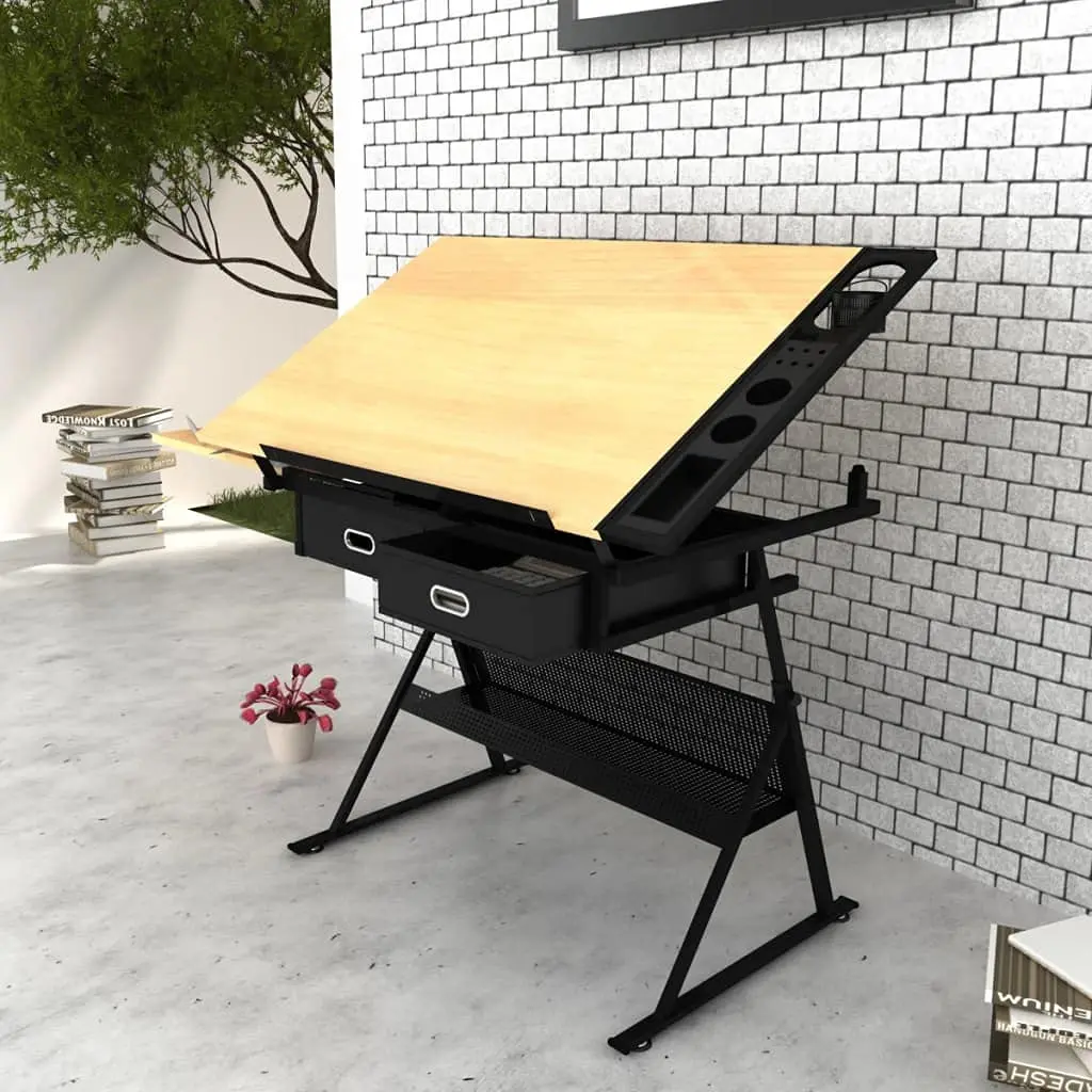 Height Adjustable Drawing Table with 2 Drawers, Side Tray & Stool for Art Painting, Custom