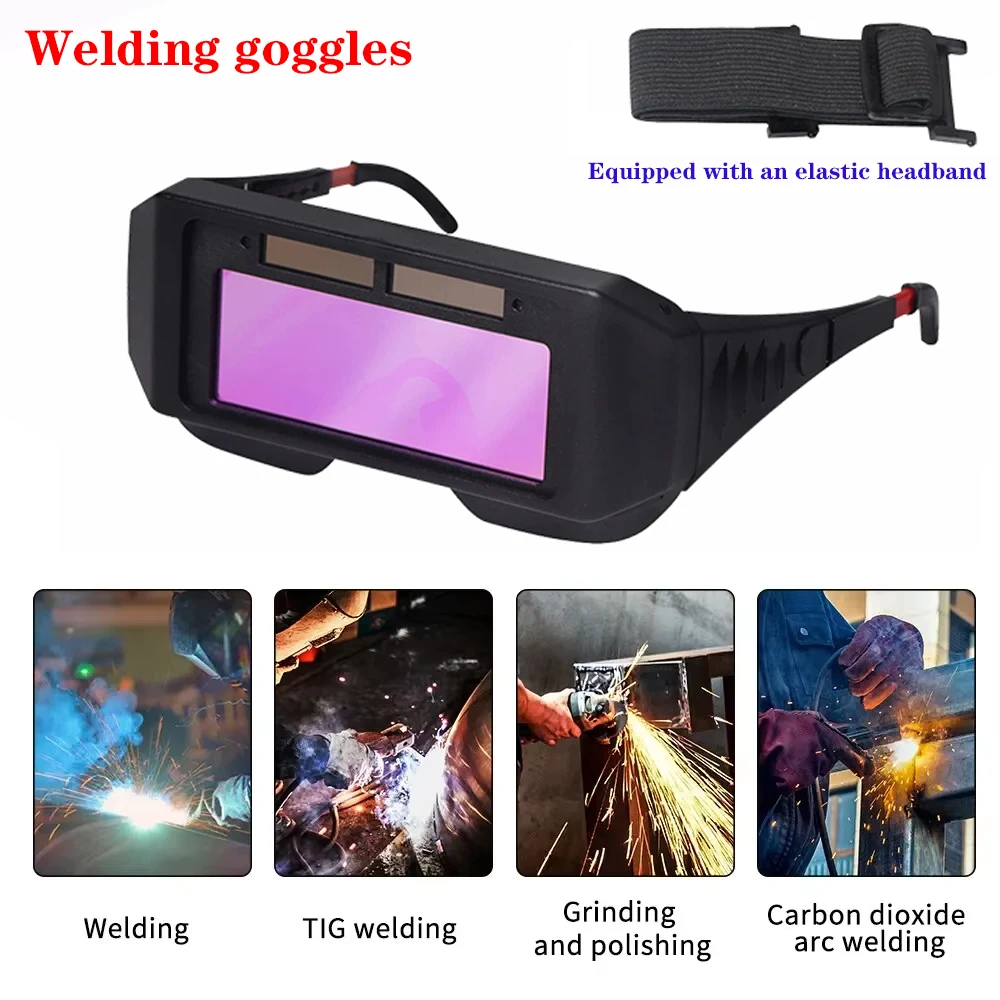 Solar Powered Auto Darkening Welding Goggles LCD Welder Glasses for TIG MIG MMA Plasma Welding Equipped with Elastic Headband