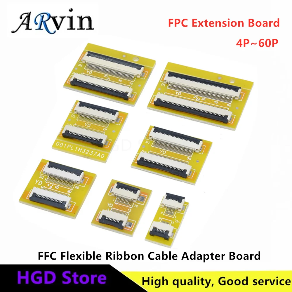 FPC Extension Board FFC Flexible Ribbon Cable Adapter Board 1.0/0.5mm Spacing Flat Wire 4P/8P/10P/20P/40P-60P for Electronics