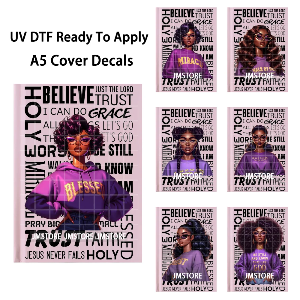 Planner Girls With Faith Religious UV DTF Notebook Cover Decals Ready To Apply Durable Transfer Stickers For A5 Journal Cover