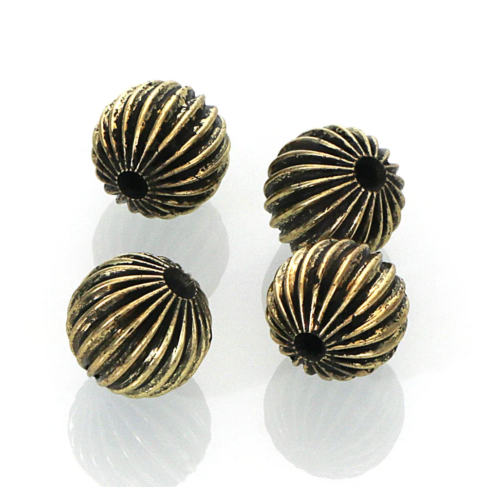 Miasol 10 Pcs Antique Bronze Golden Plated Color Hollow Metal Striped Round Spacers Beads For Diy Jewelry Making Accessories
