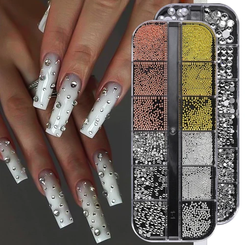 Imagen 2 del producto 12 rejillas de cuentas de Caviar, joyas para uñas, decoración de perlas semicirculares, diamantes de imitación para decoración de uñas, herramienta de manicura de joyería DIY