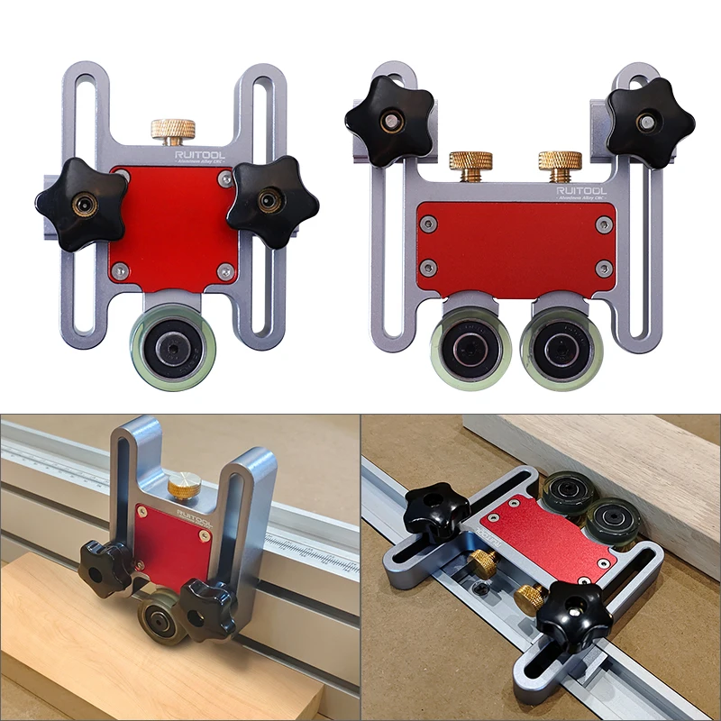 Table Saw Bearing Stock Roller Feeder Thickened and Dual Layer Wheels Aluminum Alloy Adjustable Table Saw Push Block