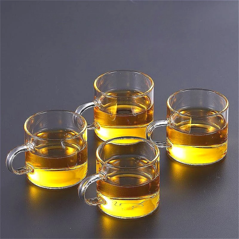 

80ml/120ml Kung Fu Tea Cup with Handle Small Size Water Cup Transparent Heat-resistant Glass Cup Household Tea Set Coffee Mug