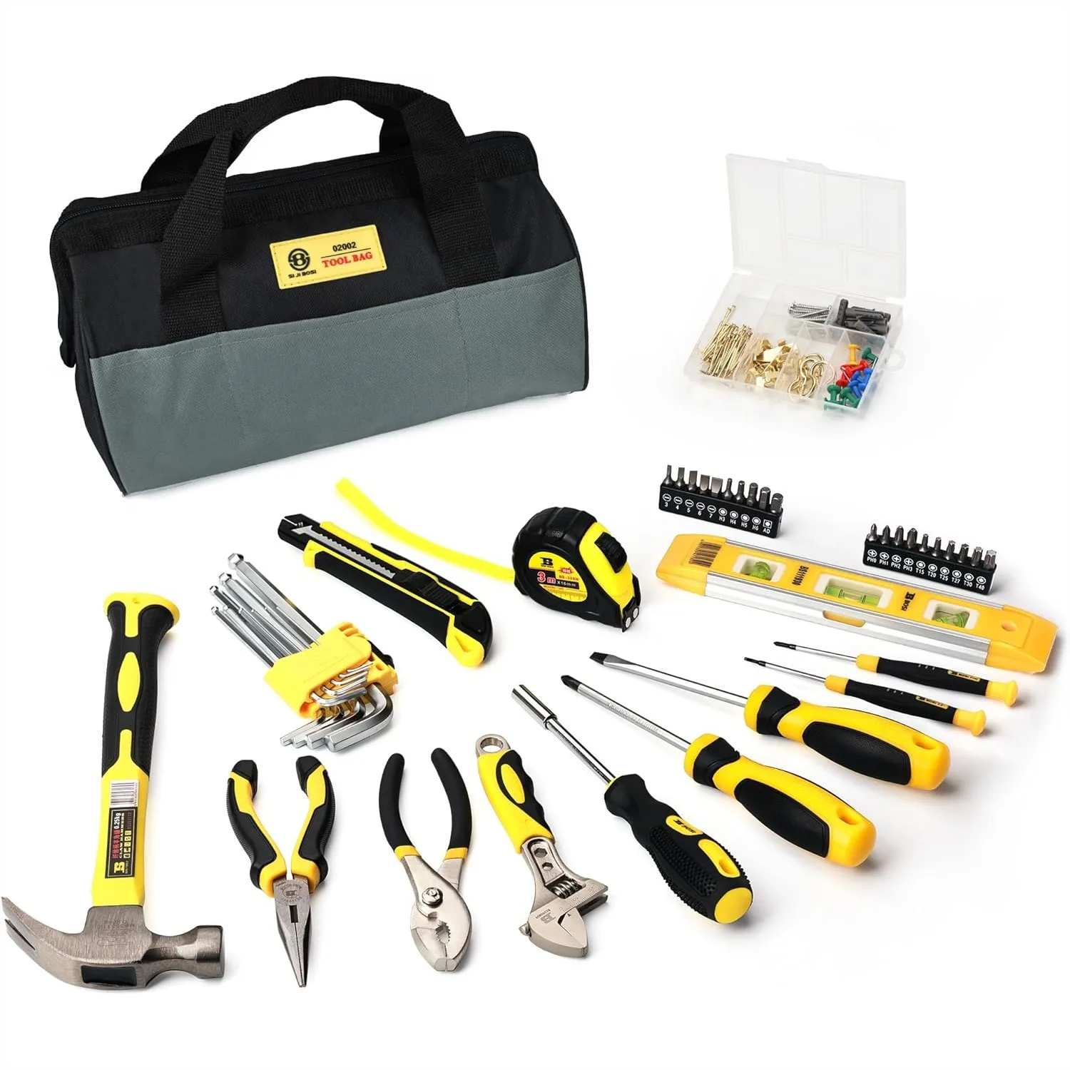 

142 PCS Tool Set with 13-Inch Wide Mouth Open Storage Bag, Home Repair Kit Including Hammer, Screwdriver