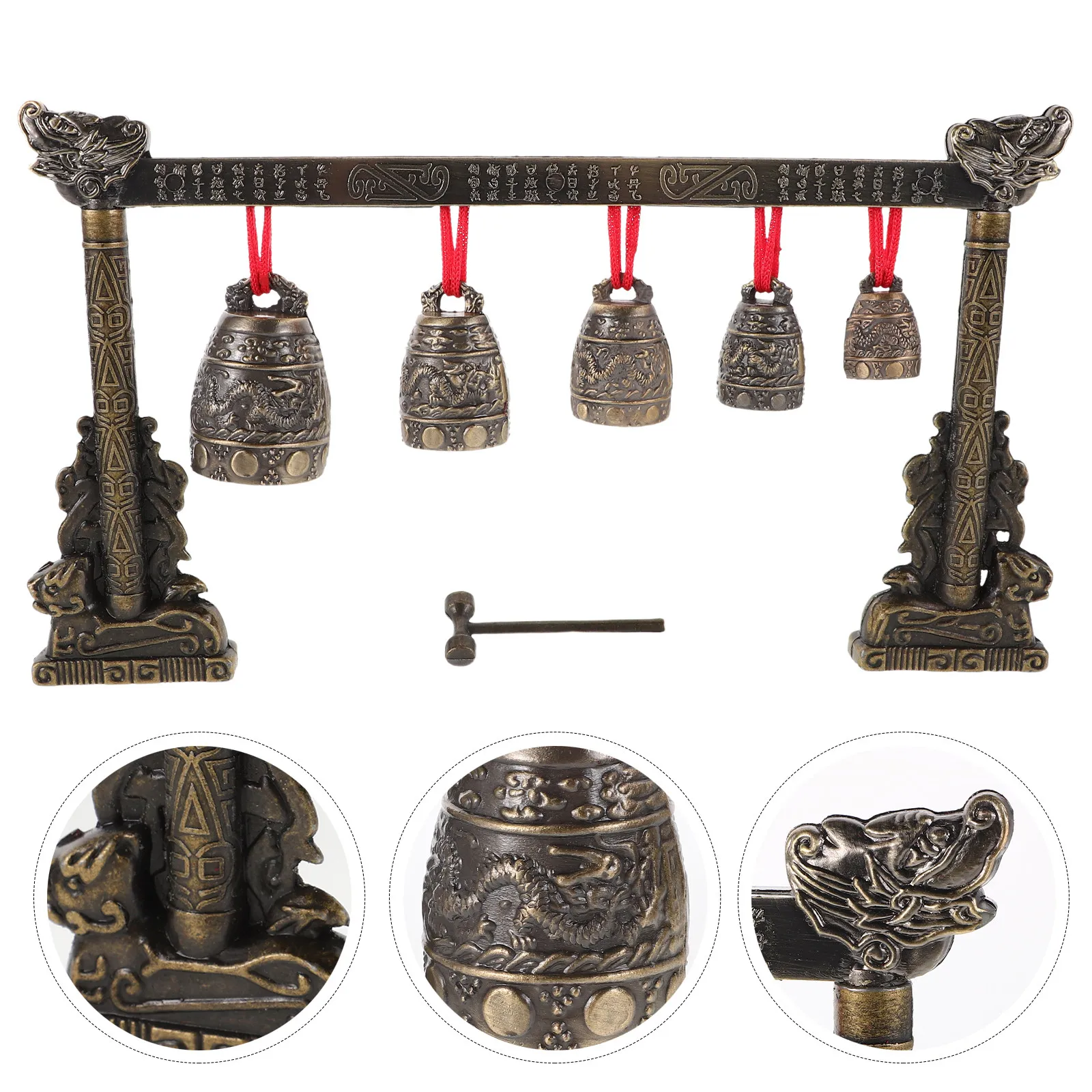 Vintage Bronze Chime Instrument Single Layer Dragon Pattern Percussion Instrument Small Vintage Bells Home Chimes Ornament