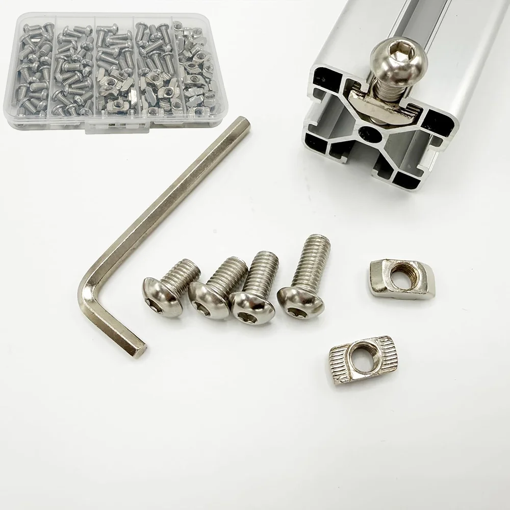 120pcs M6 T Nut Screws Kit for 3030 3060 Aluminum Extrusion M6x10/12/14/16mm Hexagon Socket Screws M5 T-Nuts with M6 Wrench