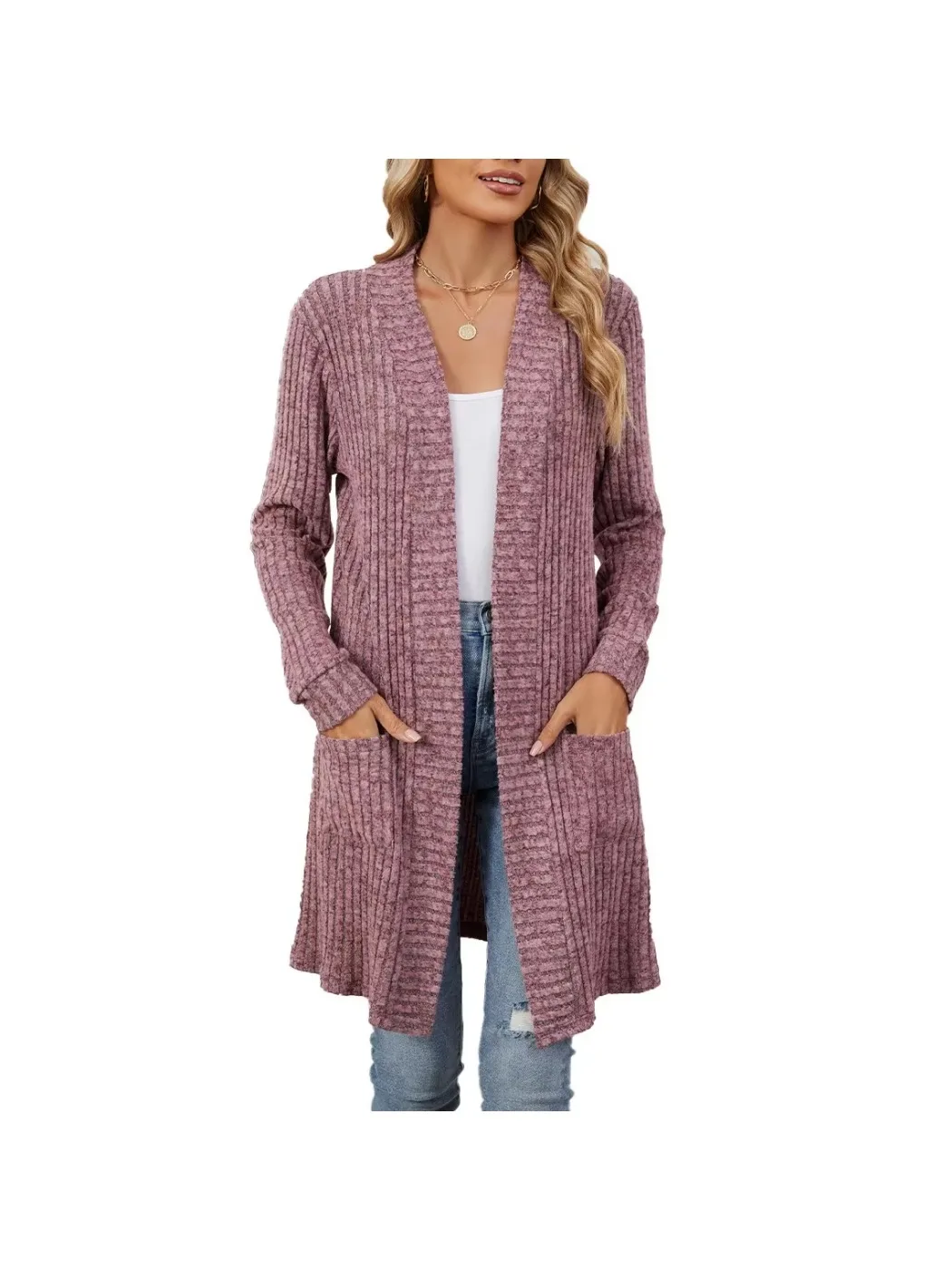 Women Long Sleeve Pocket Cardigan Tops