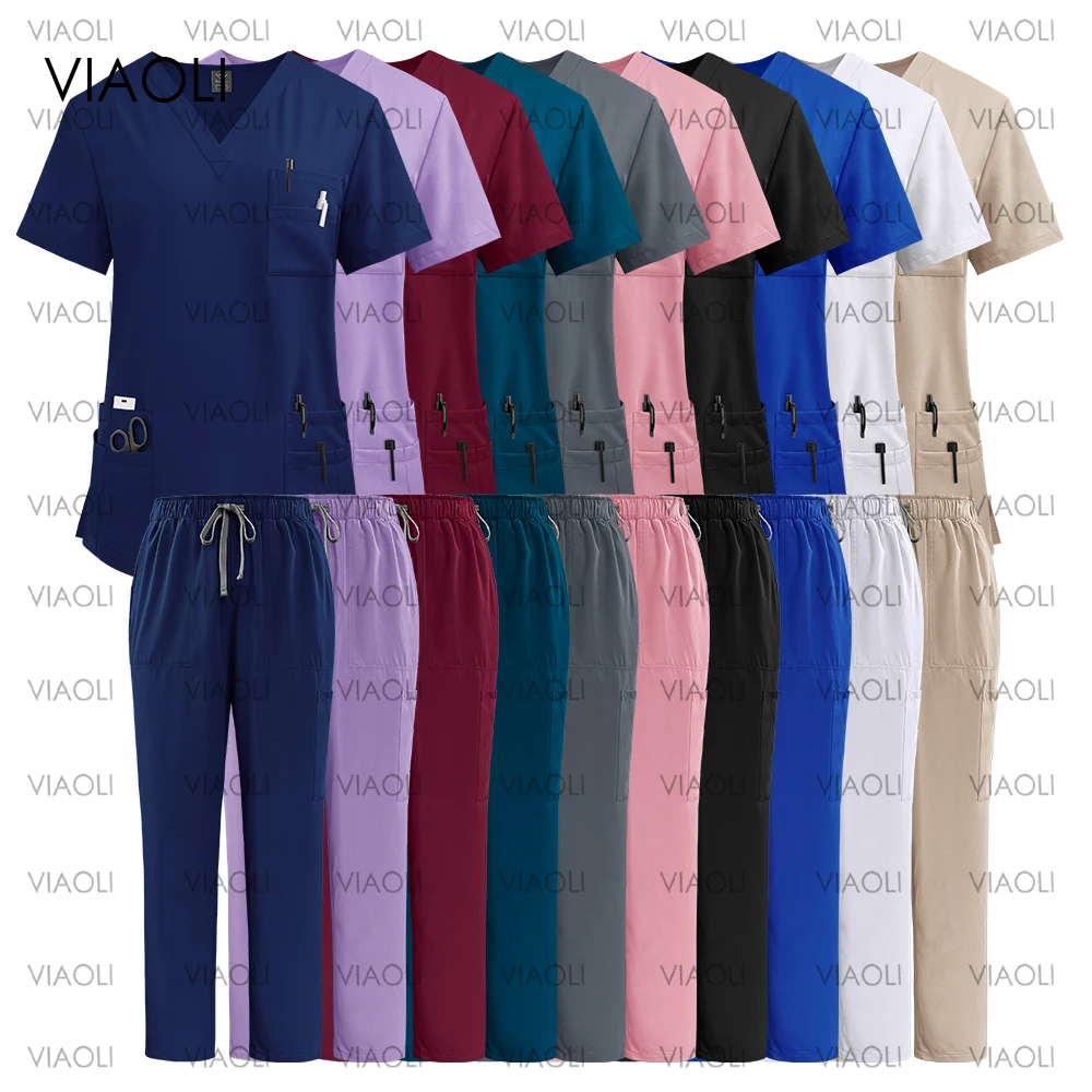 Multicolor Unisex Workwear Soft Elasticity Medical Nurse Uniform Hospital Doctor Scrub Set Women Men Oral Dental Surgery Uniform