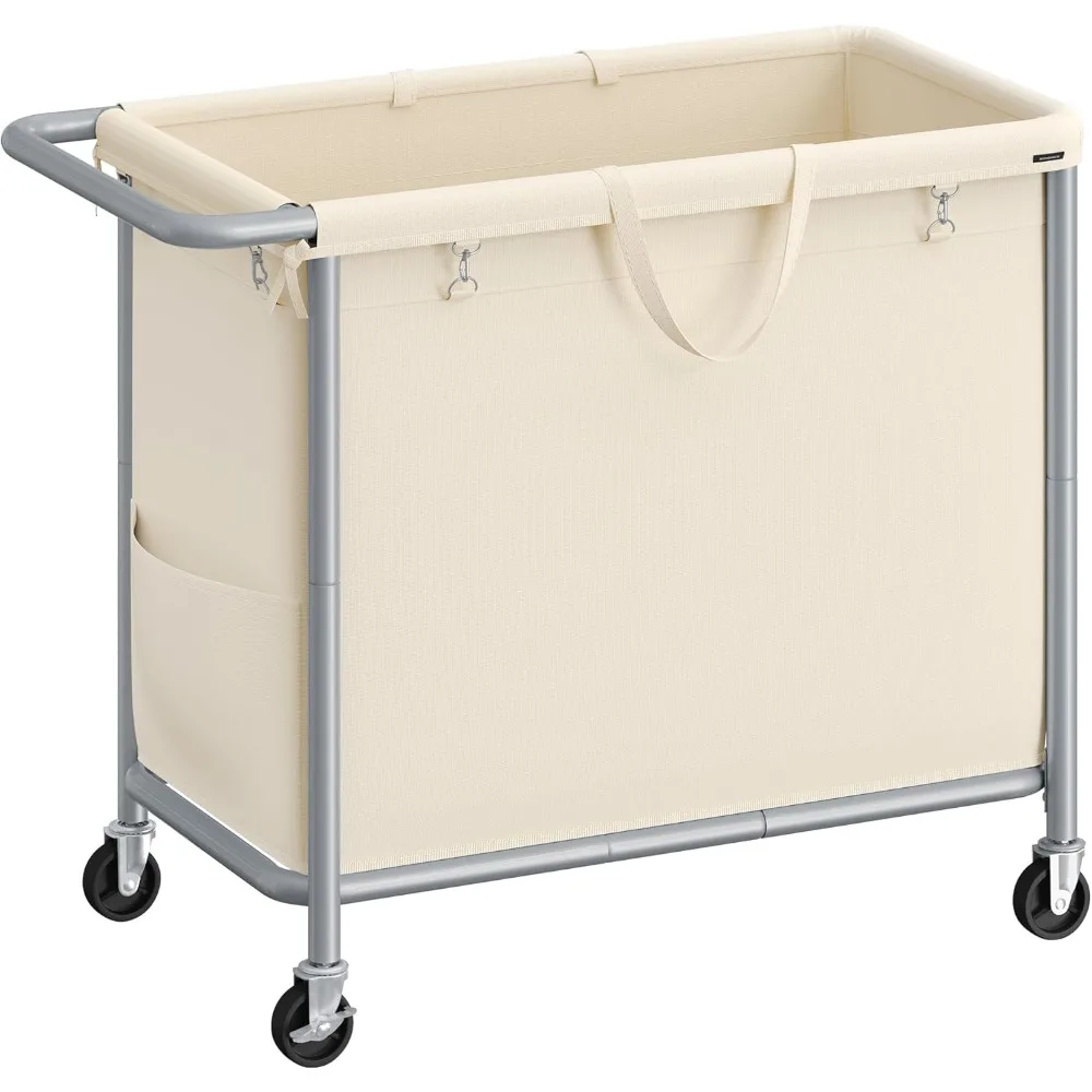 

Large Rolling Laundry Basket with Wheels, 47.5 Gallon Capacity, Removable Liner, Steel Frame Handle, Cream White