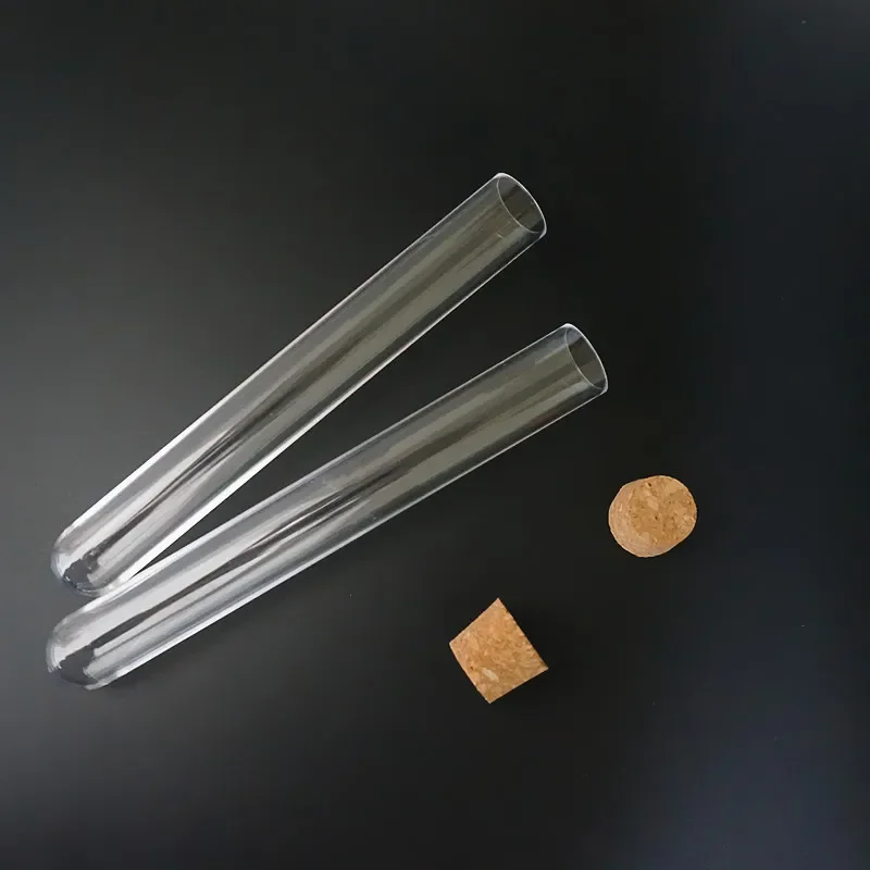 10pcs To 100pcs 20x150mm Transparent Plastic Round Bottom Test Tubes with Cork Stopper for School/Laboratory Glassware